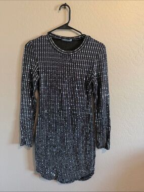 Black Sequin Long Sleeve Party Dress